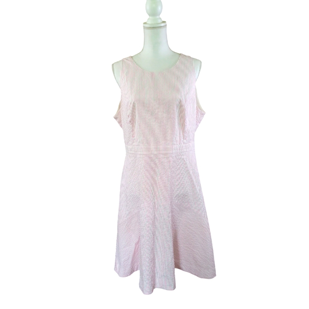 J.Crew Seersucker Pinstripe Fit&Flare Dress 10 White Pink Sleeveless Bow Party